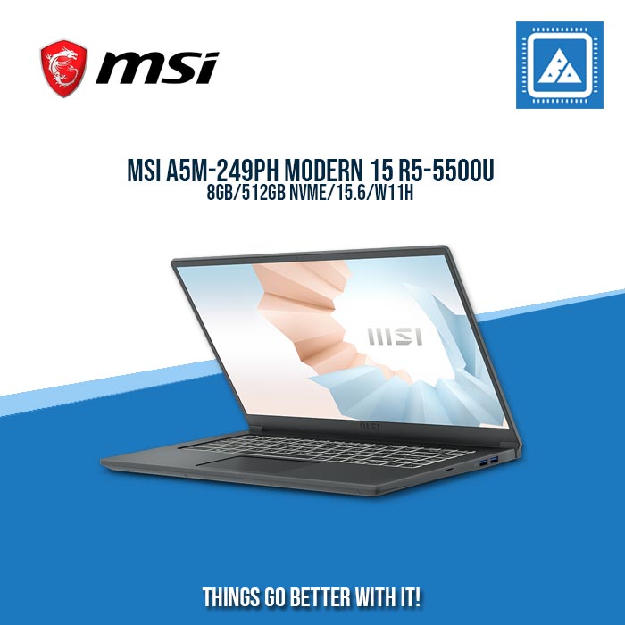MSI A5M-249PH MODERN 15 R5-5500U/8GB/512GB NVME | BEST FOR STUDENTS AND FREELANCERS LAPTOP MSI A5M-249PH MODERN 15 R5-5500U/8GB/512GB NVME | BEST FOR STUDENTS AND FREELANCERS LAPTOP